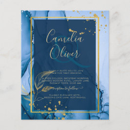 LeahG® Navy Blue Gold Alkohol Tinte Wedding Flyer