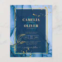 LeahG® Navy Blue Gold Alkohol Tinte Wedding Flyer
