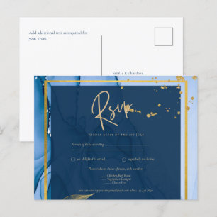 LeahG® Navy Blue Gold Alkohol Tinte Wedding Postkarte