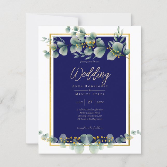 LeahG NAVY BLUE GOLD Greenery Eukalyptus Wedding (Vorderseite)