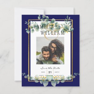 LeahG NAVY BLUE GOLD Greenery Eukalyptus Wedding