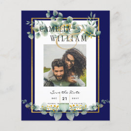 LeahG NAVY BLUE GOLD Greenery Eukalyptus Wedding Flyer
