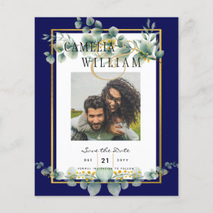 LeahG NAVY BLUE GOLD Greenery Eukalyptus Wedding Flyer