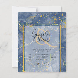 LeahG Navy Blue Gold INK Abstrakt Wedding INVITE