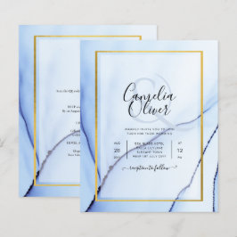 LeahG Navy Blue Gold INK Abstrakt Wedding INVITE