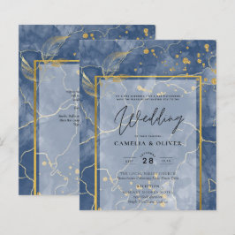 LeahG Navy Blue Gold INK Abstrakt Wedding INVITE