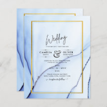 LeahG Navy Blue Gold INK Abstrakt Wedding INVITE