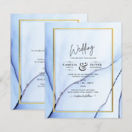 LeahG Navy Blue Gold INK Abstrakt Wedding INVITE