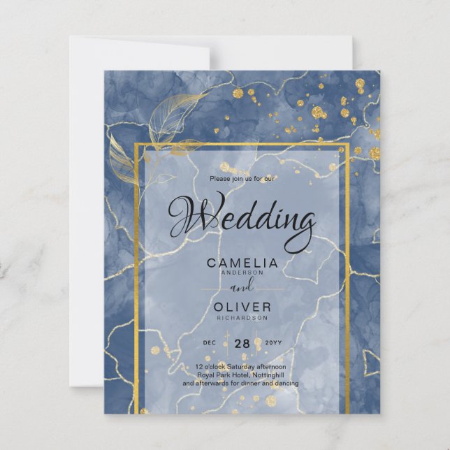 LeahG Navy Blue Gold INK Abstrakt Wedding INVITE (Vorderseite)