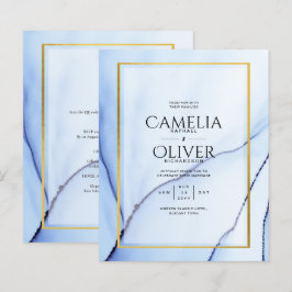 LeahG Navy Blue Gold INK Abstrakt Wedding INVITE