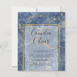 LeahG Navy Blue Gold INK Abstrakt Wedding INVITE