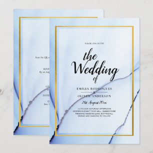 LeahG Navy Blue Gold INK Abstrakt Wedding INVITE Einladung