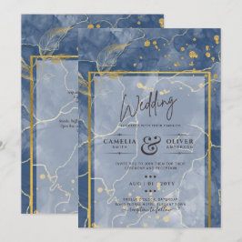 LeahG Navy Blue Gold INK Abstrakt Wedding INVITE Einladung