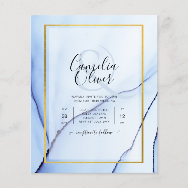 LeahG Navy Blue Gold INK Abstrakt Wedding INVITE Flyer (Vorne)