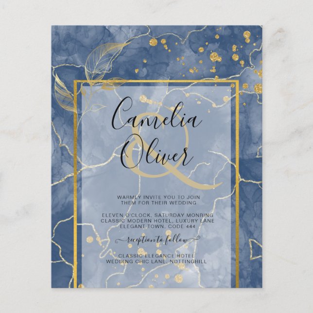 LeahG Navy Blue Gold INK Abstrakt Wedding INVITE Flyer (Vorne)