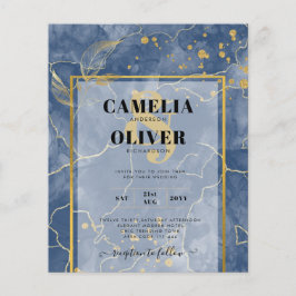 LeahG Navy Blue Gold INK Abstrakt Wedding INVITE Flyer