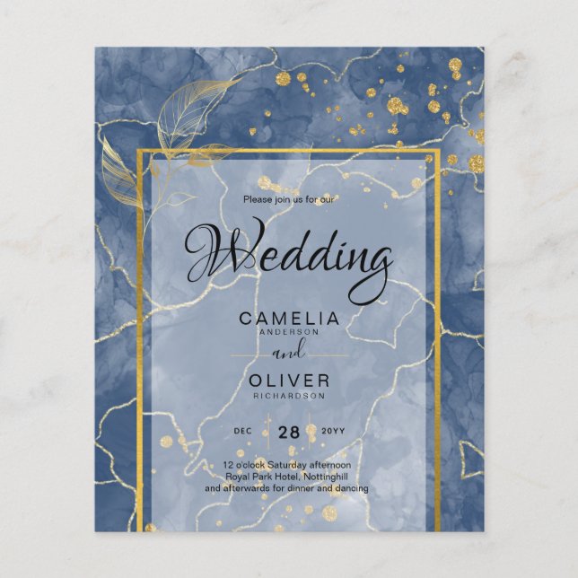 LeahG Navy Blue Gold INK Abstrakt Wedding INVITE Flyer (Vorne)