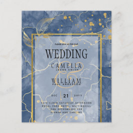 LeahG Navy Blue Gold INK Abstrakt Wedding INVITE Flyer