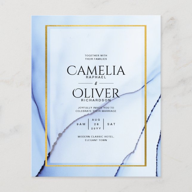 LeahG Navy Blue Gold INK Abstrakt Wedding INVITE Flyer (Vorne)