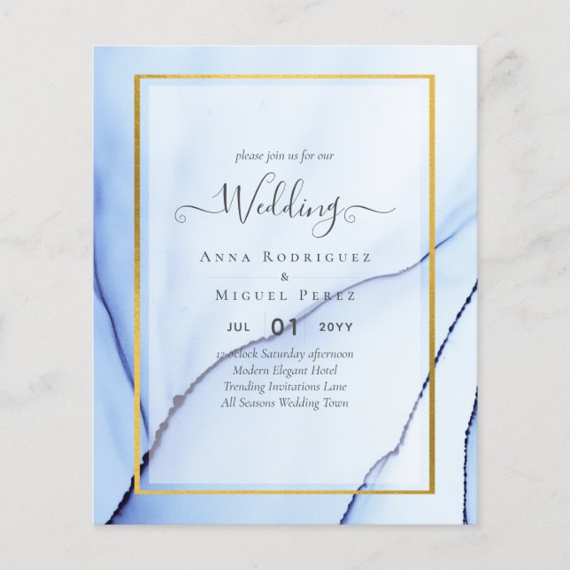 LeahG Navy Blue Gold INK Abstrakt Wedding INVITE Flyer (Vorne)
