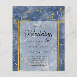 LeahG Navy Blue Gold INK Abstrakt Wedding INVITE Flyer