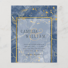 LeahG Navy Blue Gold INK Abstrakt Wedding INVITE Flyer