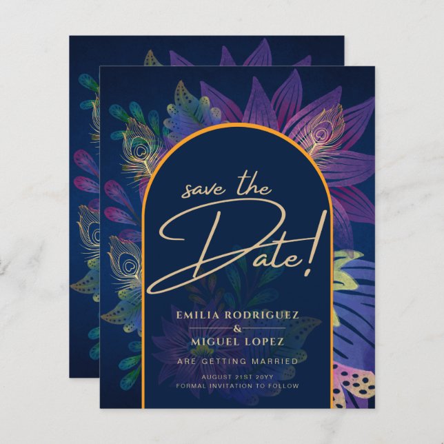 LeahG Navy Lila Gold JEWEL TONES Wedding INVITE (Vorne/Hinten)
