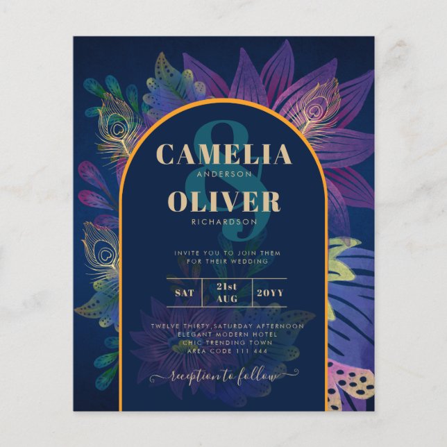 LeahG Navy Lila Gold JEWEL TONES Wedding INVITE (Vorderseite)