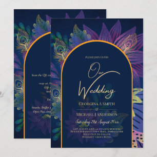 LeahG Navy Lila Gold JEWEL TONES Wedding INVITE Einladung