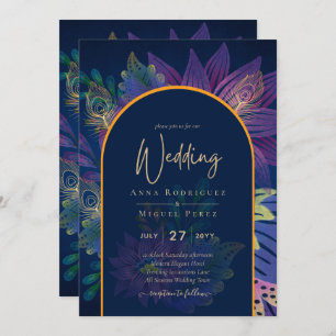 LeahG Navy Lila Gold JEWEL TONES Wedding INVITE Einladung