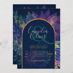 LeahG Navy Lila Gold JEWEL TONES Wedding INVITE Einladung