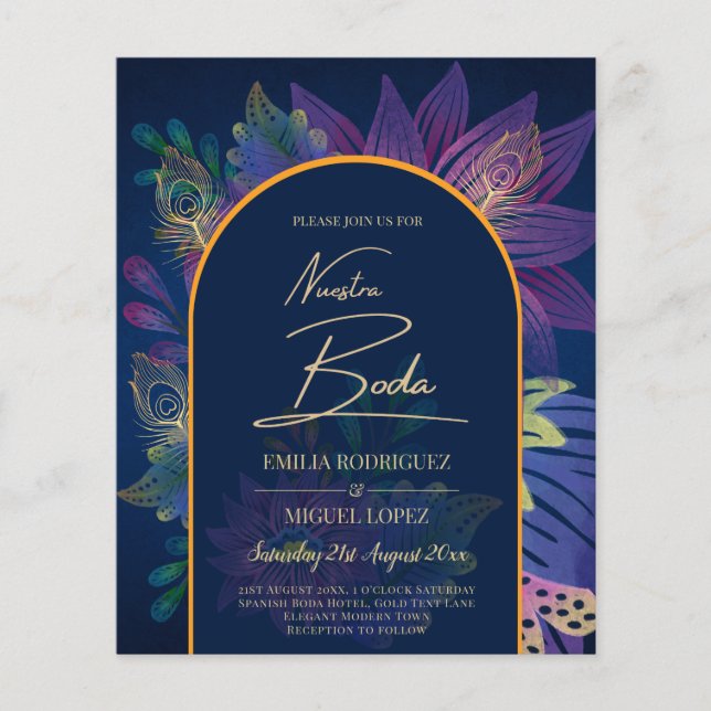 LeahG Navy Lila Gold JEWEL TONES Wedding INVITE Flyer (Vorne)