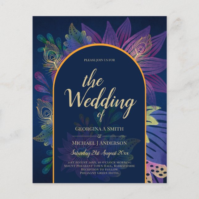 LeahG Navy Lila Gold JEWEL TONES Wedding INVITE Flyer (Vorne)