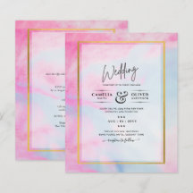 LeahG Pink Aqua Blue Gold INK Wedding INVITE
