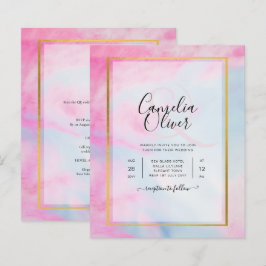 LeahG Pink Aqua Blue Gold INK Wedding INVITE