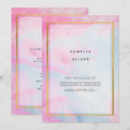 LeahG Pink Aqua Blue Gold INK Wedding INVITE Einladung