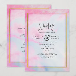 LeahG Pink Aqua Blue Gold INK Wedding INVITE Einladung