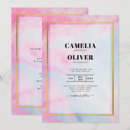 LeahG Pink Aqua Blue Gold INK Wedding INVITE Einladung