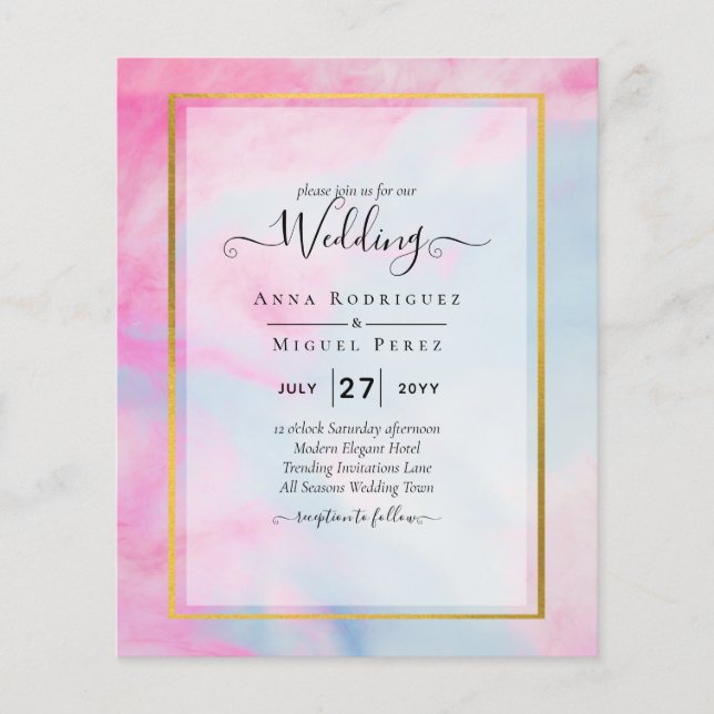 LeahG Pink Aqua Blue Gold INK Wedding INVITE Flyer (Vorne)