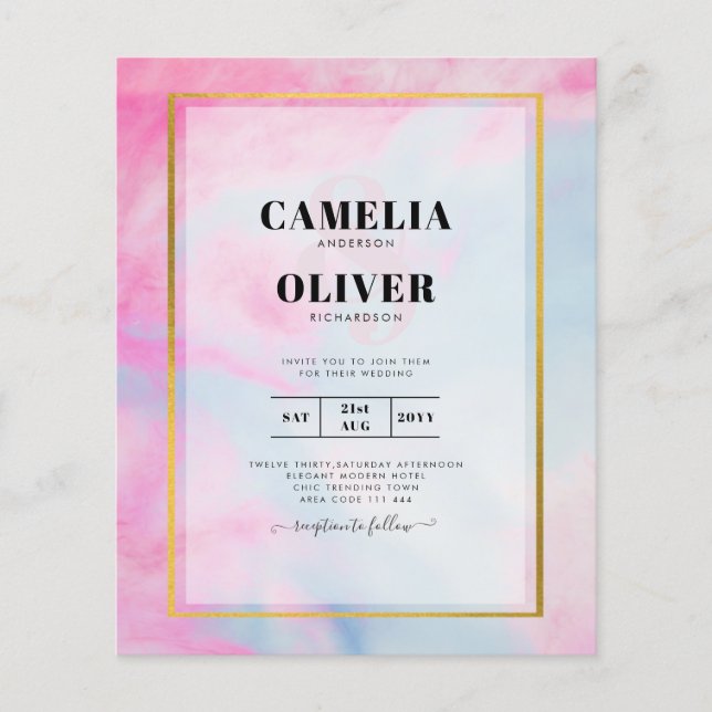 LeahG Pink Aqua Blue Gold INK Wedding INVITE Flyer (Vorne)