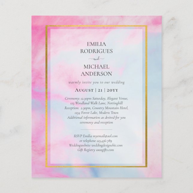 LeahG Pink Aqua Blue Gold INK Wedding INVITE Flyer (Hinten)