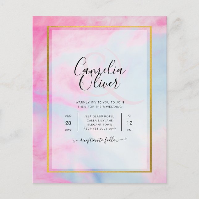 LeahG Pink Aqua Blue Gold INK Wedding INVITE Flyer (Vorne)