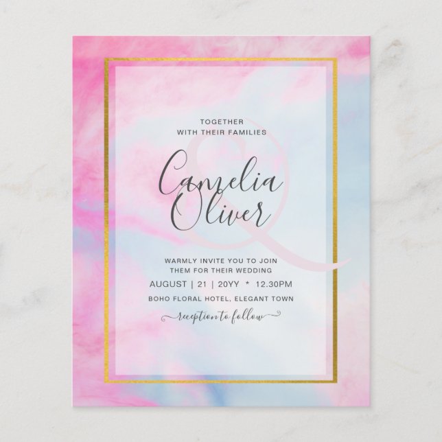LeahG Pink Aqua Blue Gold INK Wedding INVITE Flyer (Vorne)
