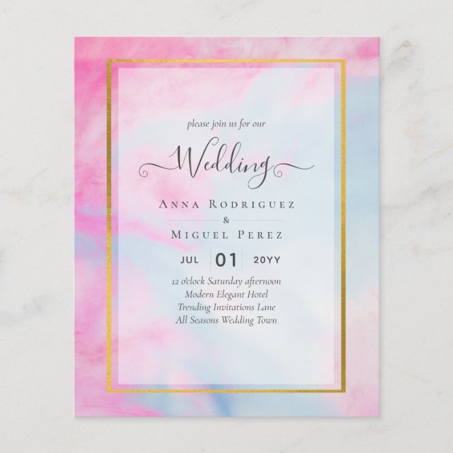 LeahG Pink Aqua Blue Gold INK Wedding INVITE Flyer (Vorne)