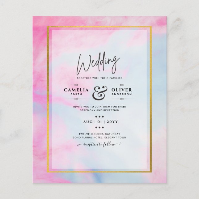 LeahG Pink Aqua Blue Gold INK Wedding INVITE Flyer (Vorne)