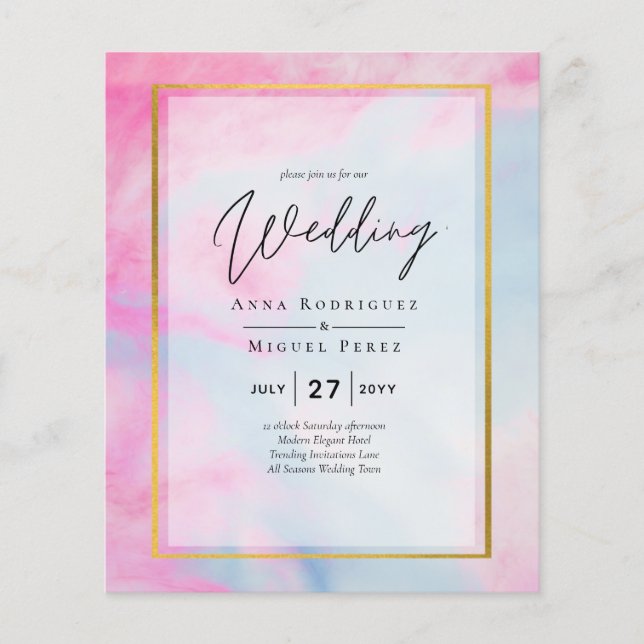 LeahG Pink Aqua Blue Gold INK Wedding INVITE Flyer (Vorne)