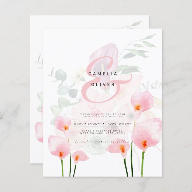 LeahG Pink Calla Lily Floral Wedding Einladung (Vorne/Hinten)