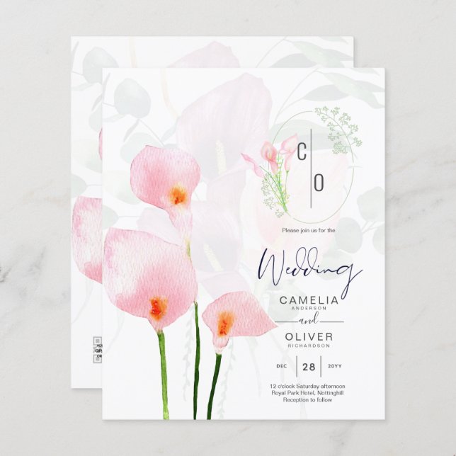 LeahG Pink Calla Lily Floral Wedding Einladung (Vorne/Hinten)