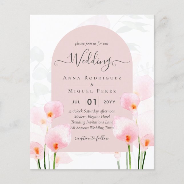 LeahG Pink Calla Lily Floral Wedding Einladung Flyer (Vorne)