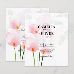 LeahG Pink Calla Lily Floral Wedding Invite allin1